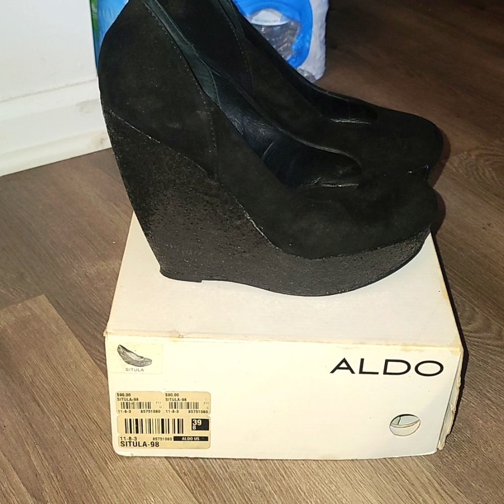 Aldo Situla Black Glitter Wedges